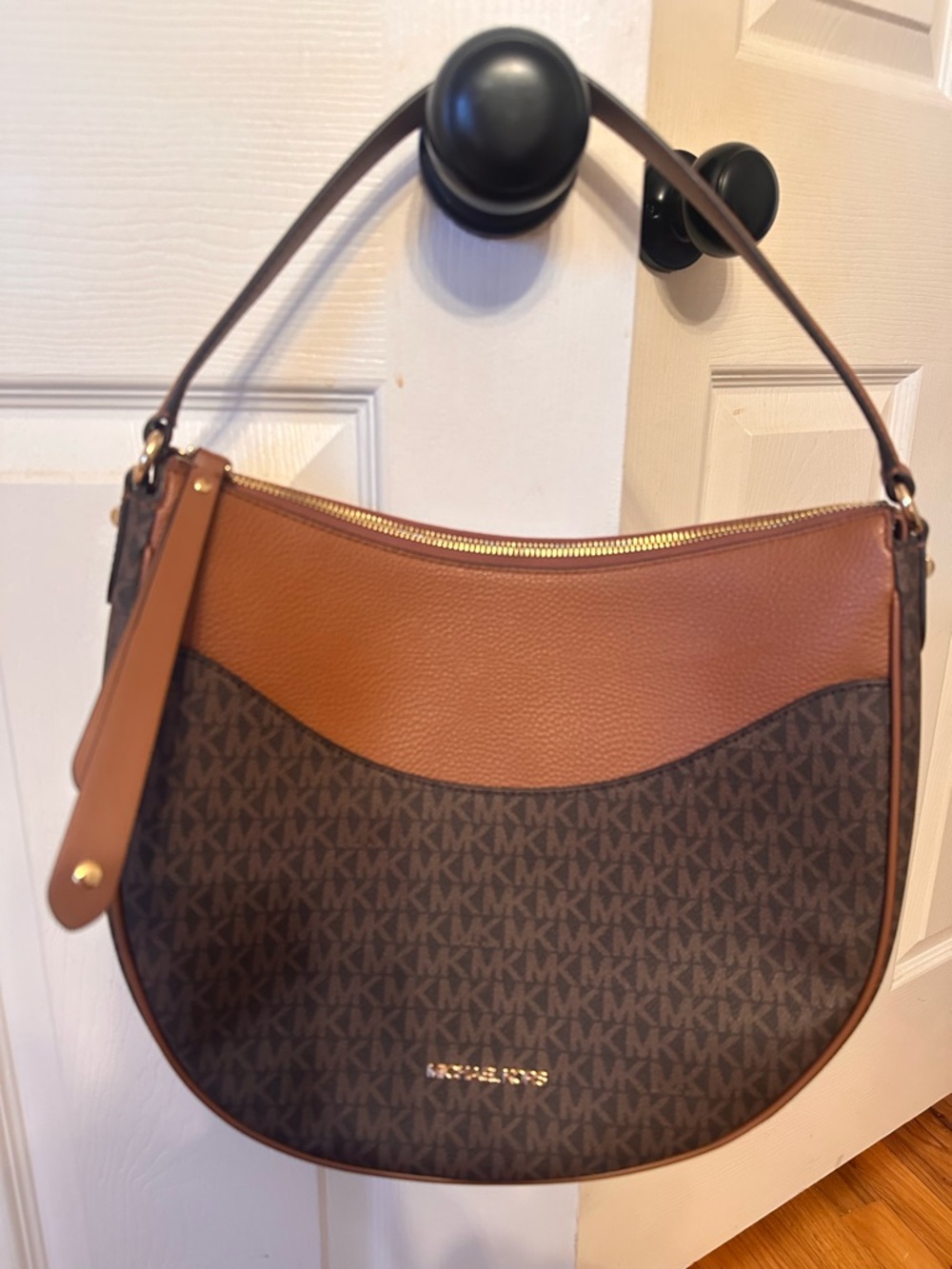 Michael Kors Brown and Tan Signature MK Hobo Shoulder Bag